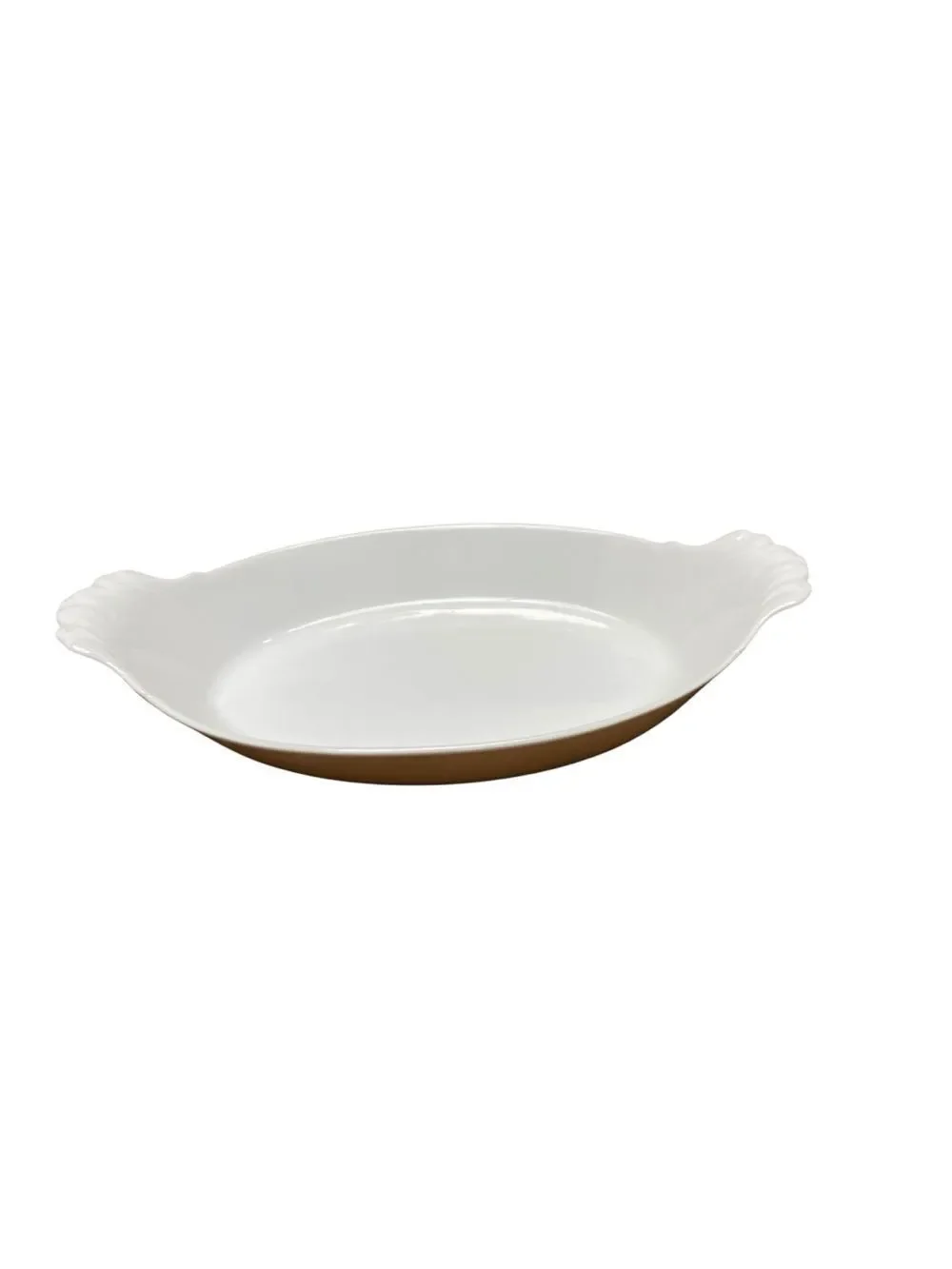 Vintage French Ironstone Serving Bowl White Oval Shell Handles Farmhouse